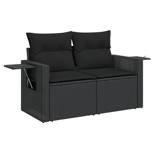 vidaXL 3 Piece Garden Sofa Set with Cushions Black Poly Rattan