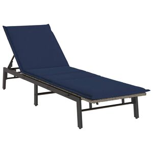 vidaXL Sun Lounger with Cushion Grey Poly Rattan