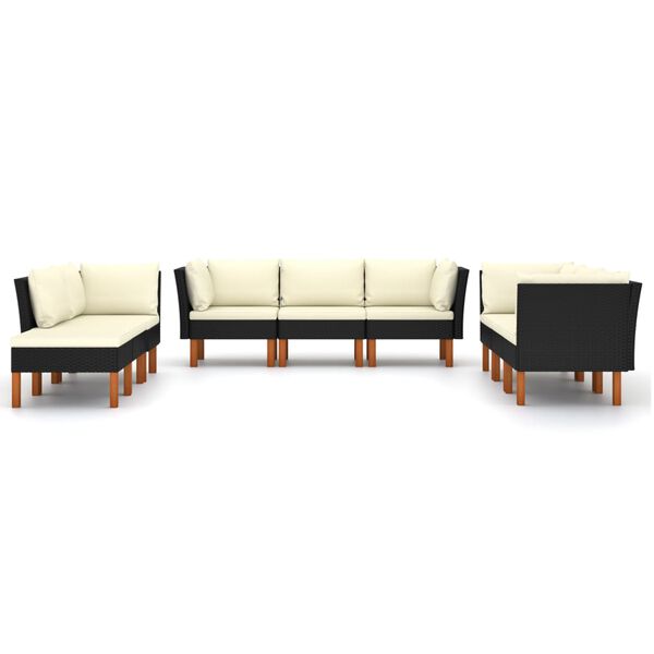 vidaXL 9 Piece Garden Lounge Set with Cushions Poly Rattan Black