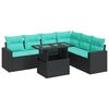 vidaXL 7 Piece Garden Sofa Set with Cushions Black Poly Rattan Acacia