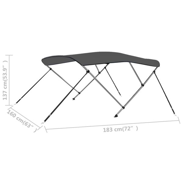 vidaXL 3 Bow Bimini Top Anthracite 183x160x137 cm