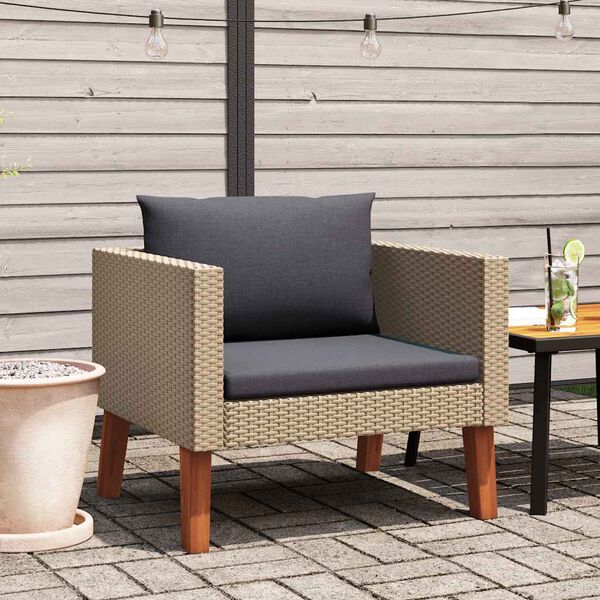 vidaXL Single Garden Sofa with Cushions Poly Rattan Beige