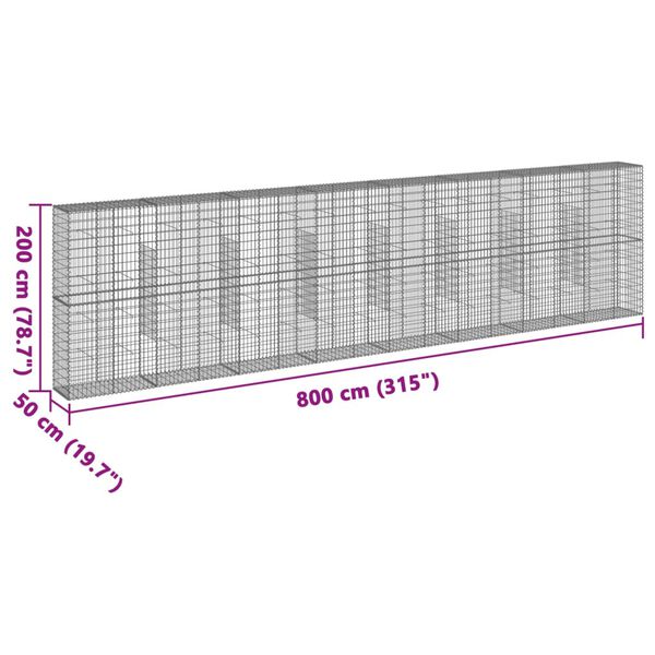 vidaXL Gabion Basket with Cover 800x50x200 cm Galvanised Iron