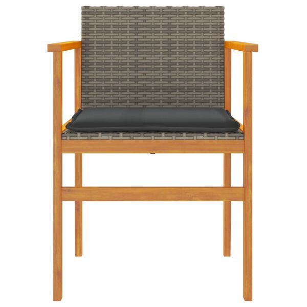 vidaXL Garden Chairs with Cushions 2 pcs Grey Poly Rattan&Solid Wood