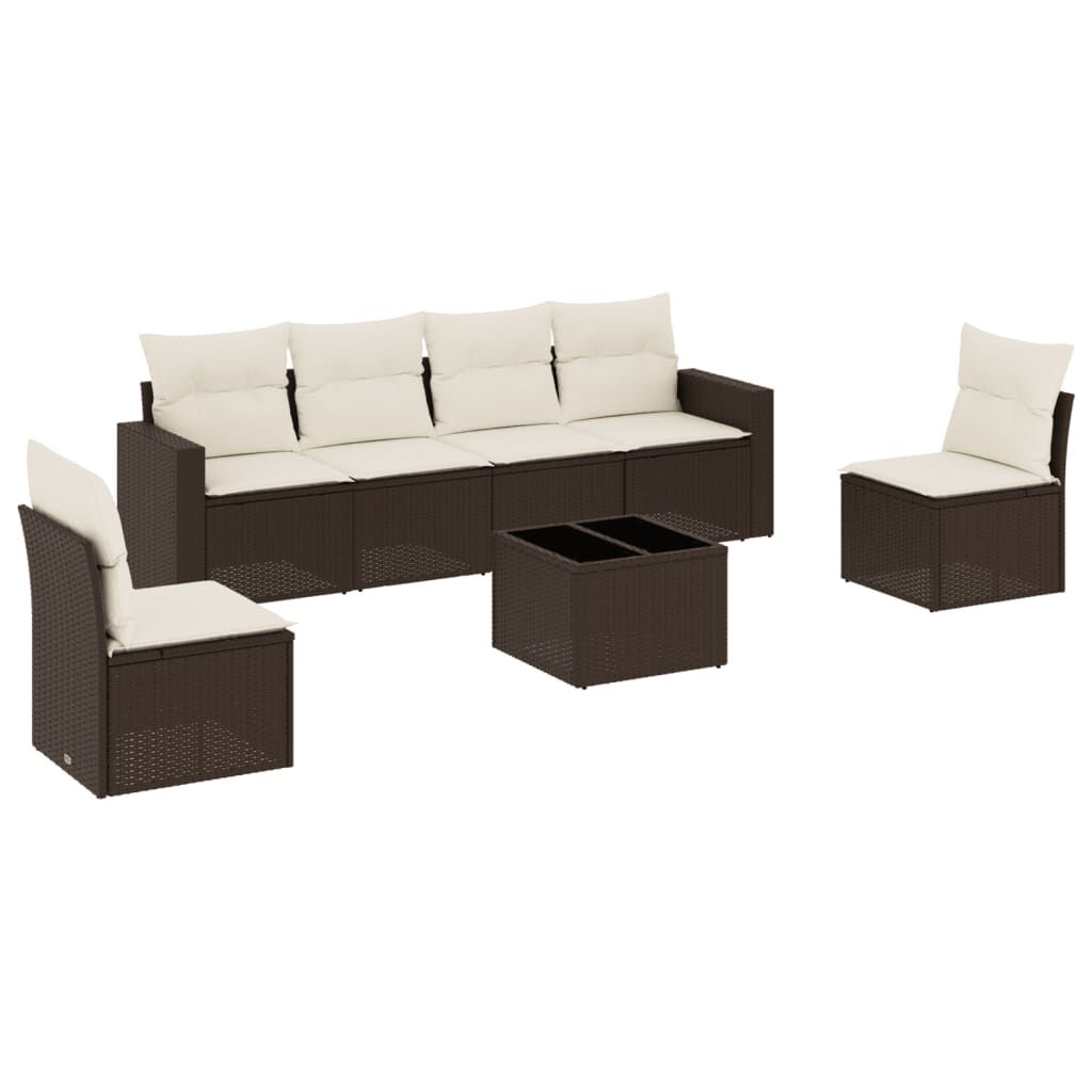 vidaXL 7 Piece Garden Sofa Set with Cushions Brown Poly Rattan