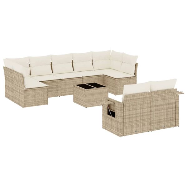 vidaXL 10 Piece Garden Sofa Set with Cushions Beige Poly Rattan
