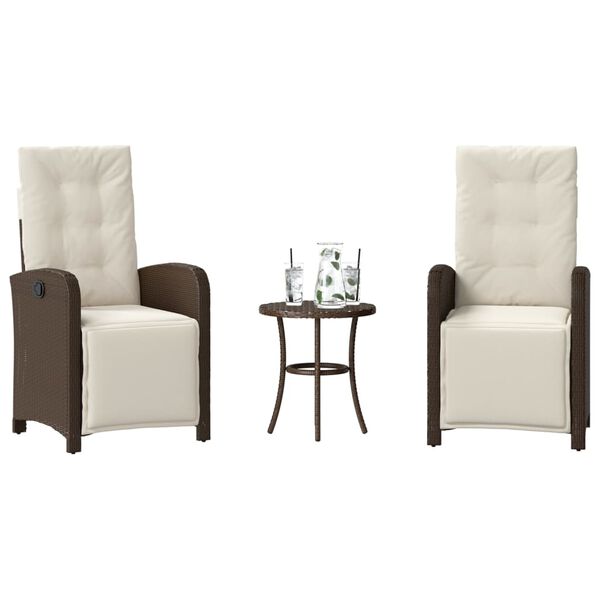 vidaXL 3 Piece Bistro Set with Cushions Brown Poly Rattan
