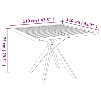 vidaXL Garden Table 110x110x75 cm Solid Wood Acacia