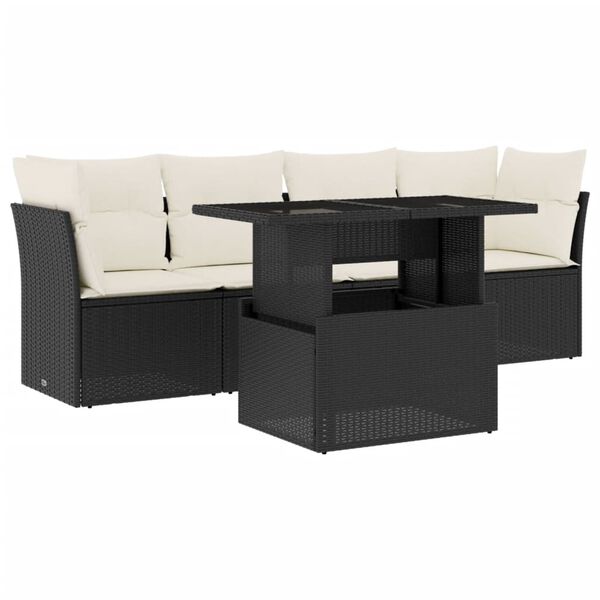 vidaXL 5 Piece Garden Sofa Set with Cushions Black Poly Rattan
