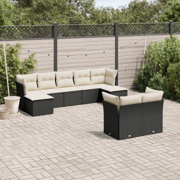 vidaXL 9 Piece Garden Sofa Set with Cushions Black Poly Rattan