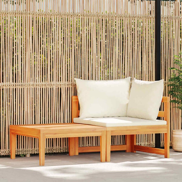 vidaXL 2 Piece Garden Lounge Set with Cream White Cushions Acacia Wood