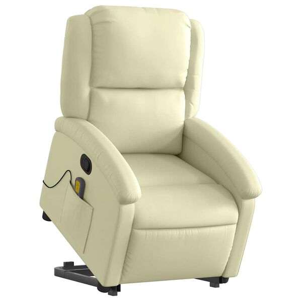 vidaXL Stand up Massage Recliner Chair Cream Real Leather