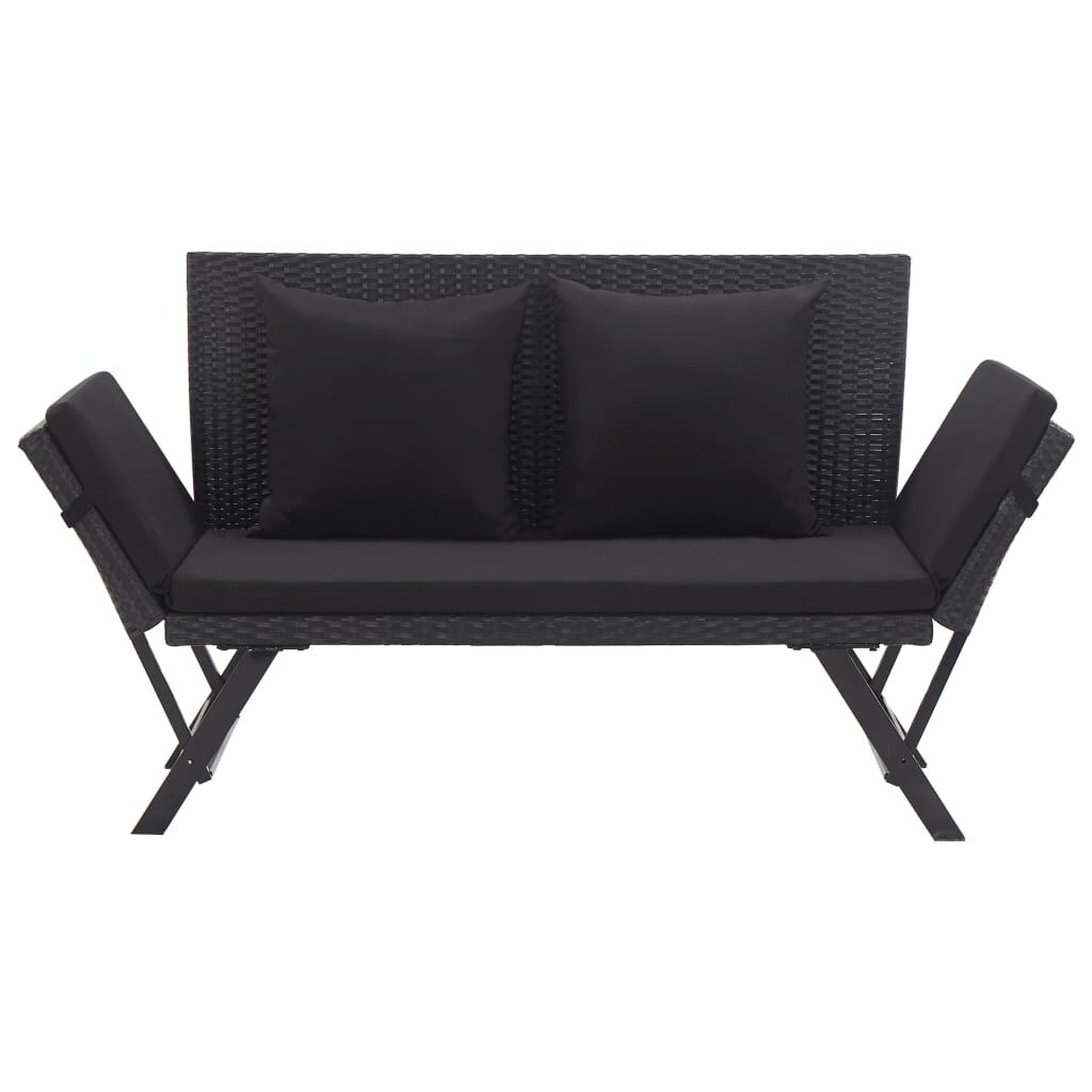 vidaXL Garden Bench with Cushions 176 cm Black Poly Rattan
