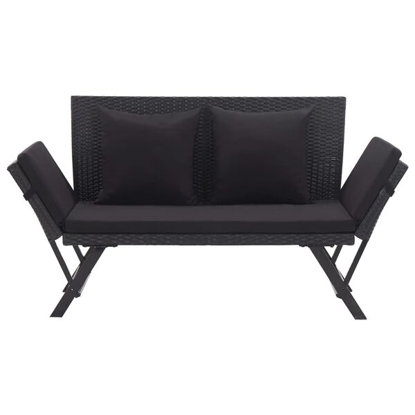 vidaXL Garden Bench with Cushions 176 cm Black Poly Rattan