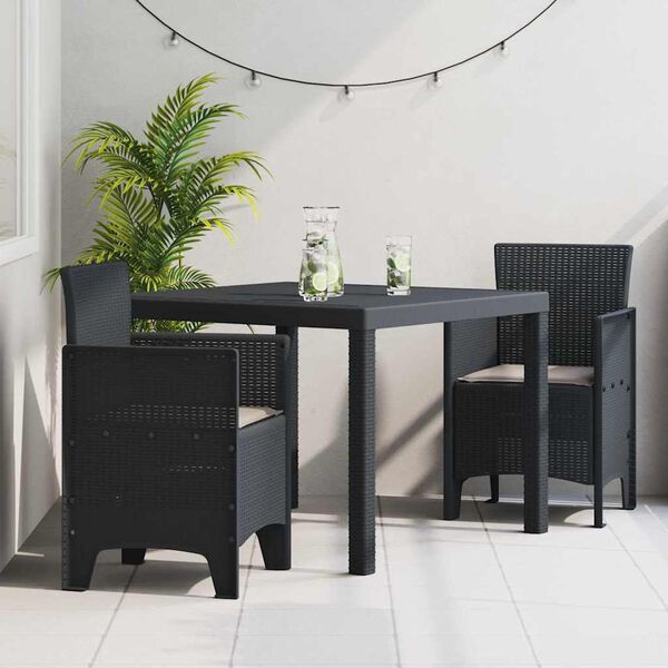 vidaXL Garden Dining Set 3 pcs Anthracite Polt rattan