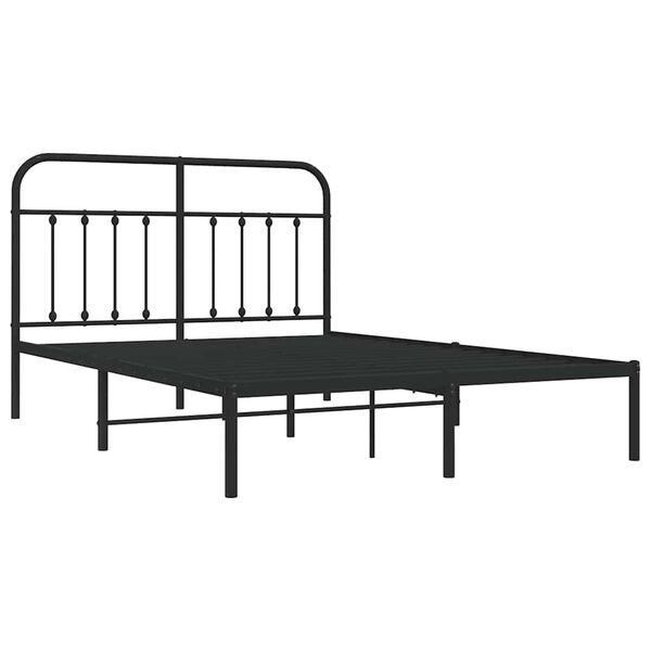 vidaXL Metal Bed Frame without Mattress with Headboard Black 135x190cm