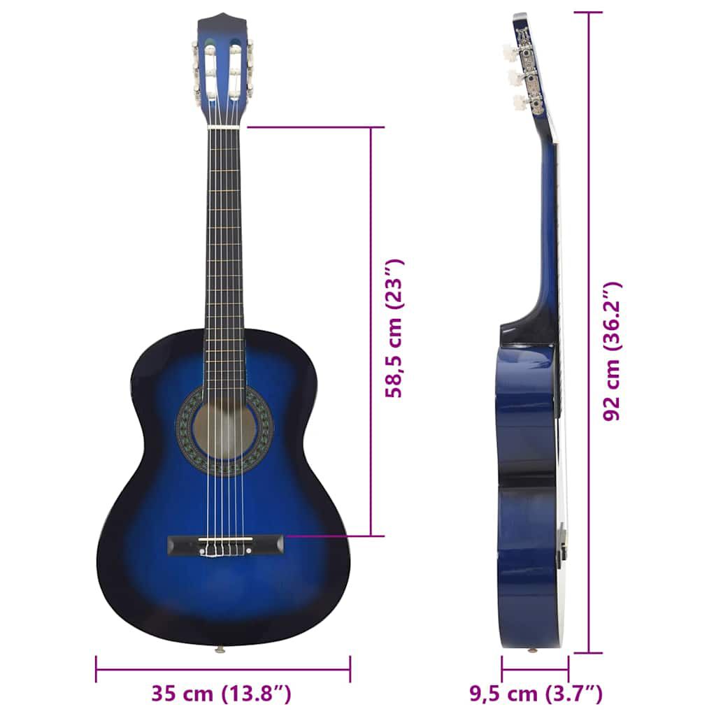 vidaXL 8 Piece Classical Guitar Beginner Set Blue 3/4 36"