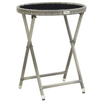 vidaXL Tea Table Grey 60 cm Poly Rattan and Tempered Glass