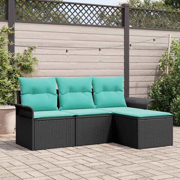 vidaXL Garden Sofa Set with Cushion 4 pcs Black Poly Rattan