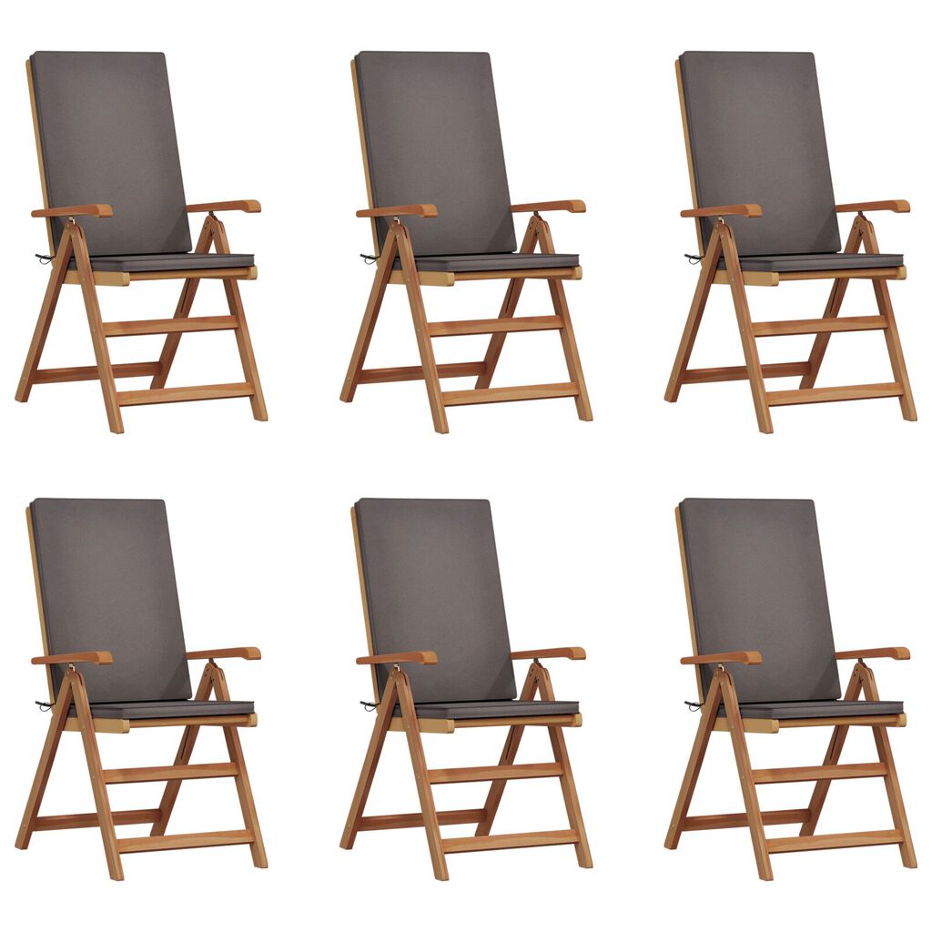 vidaXL Reclining Garden Chairs with Cushions 6 pcs Solid Teak Wood