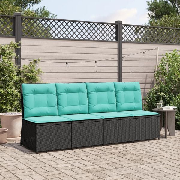 vidaXL Reclining Garden Sofa with Cushions Black Poly Rattan