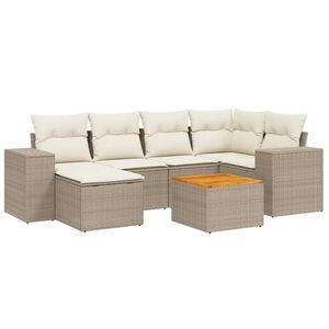 vidaXL 7 Piece Garden Sofa Set with Cushions Beige Poly Rattan