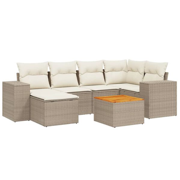 vidaXL 7 Piece Garden Sofa Set with Cushions Beige Poly Rattan