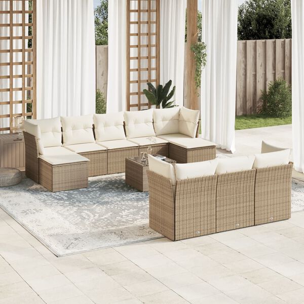 vidaXL 11 Piece Garden Sofa Set with Cushions Beige Poly Rattan