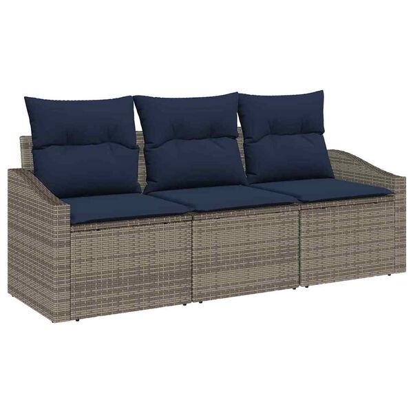 vidaXL Sofa Set with Cushion 3 pcs Grey Poly Rattan