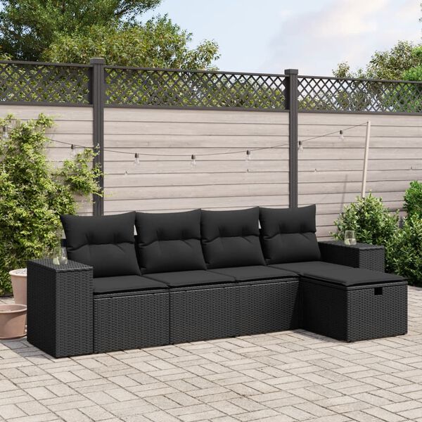 vidaXL 5 Piece Garden Sofa Set with Cushions Brown Poly Rattan