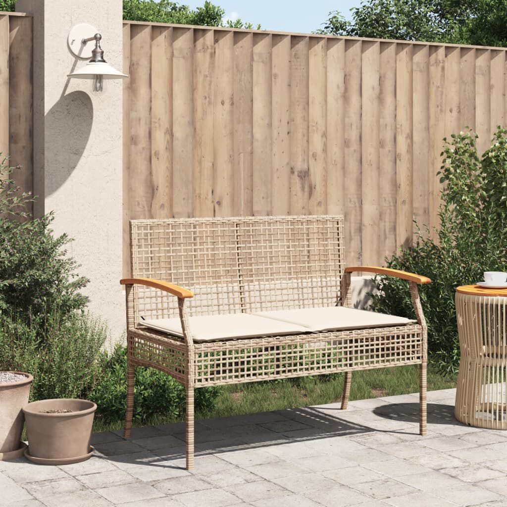 vidaXL Garden Bench with Cushion Beige Poly Rattan Acacia Wood