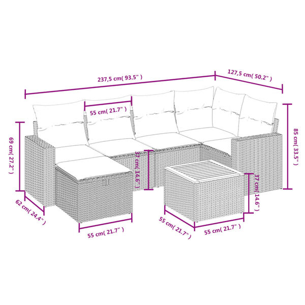 vidaXL 7 Piece Garden Sofa Set with Cushions Grey Poly Rattan
