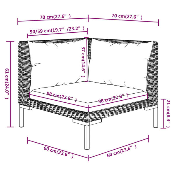 vidaXL 5 Piece Garden Lounge Set with Cushions Poly Rattan Dark Grey