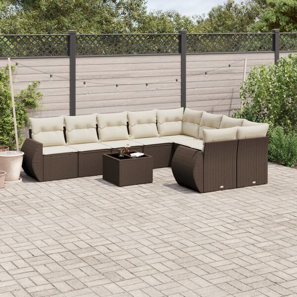 vidaXL 10 Piece Garden Sofa Set with Cushions Brown Poly Rattan
