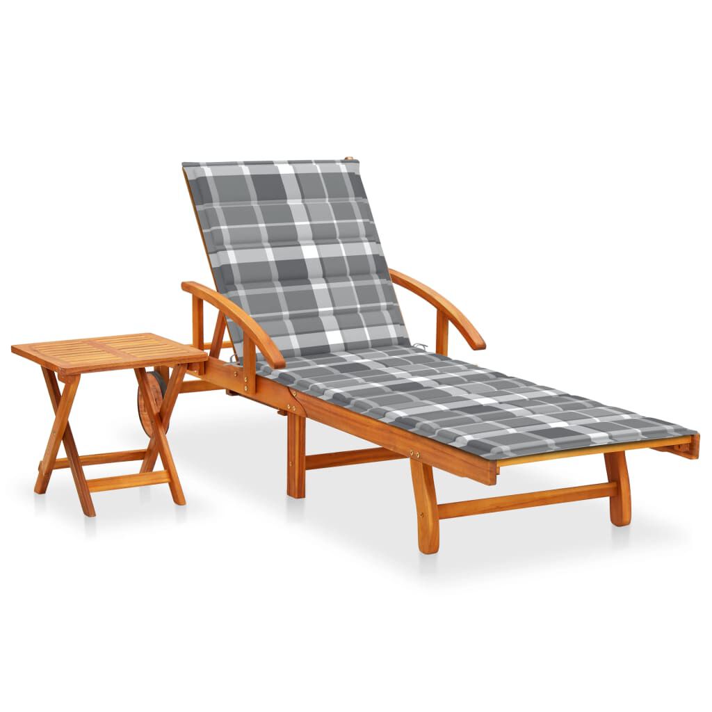 vidaXL Garden Sun Lounger with Table and Cushion Solid Acacia Wood