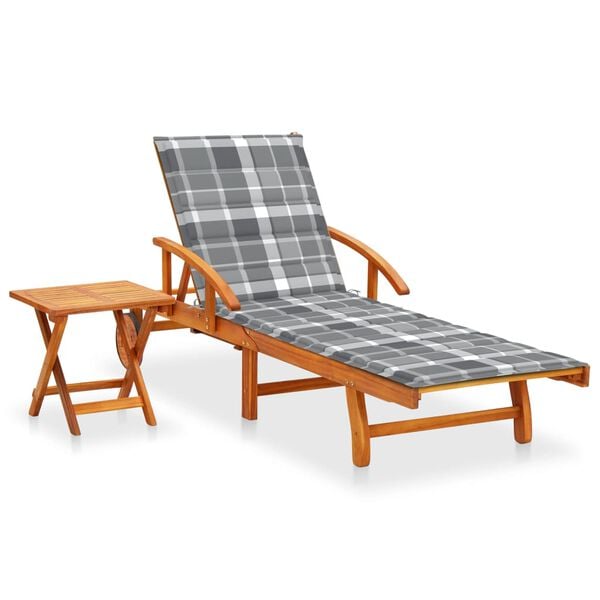 vidaXL Garden Sun Lounger with Table and Cushion Solid Acacia Wood