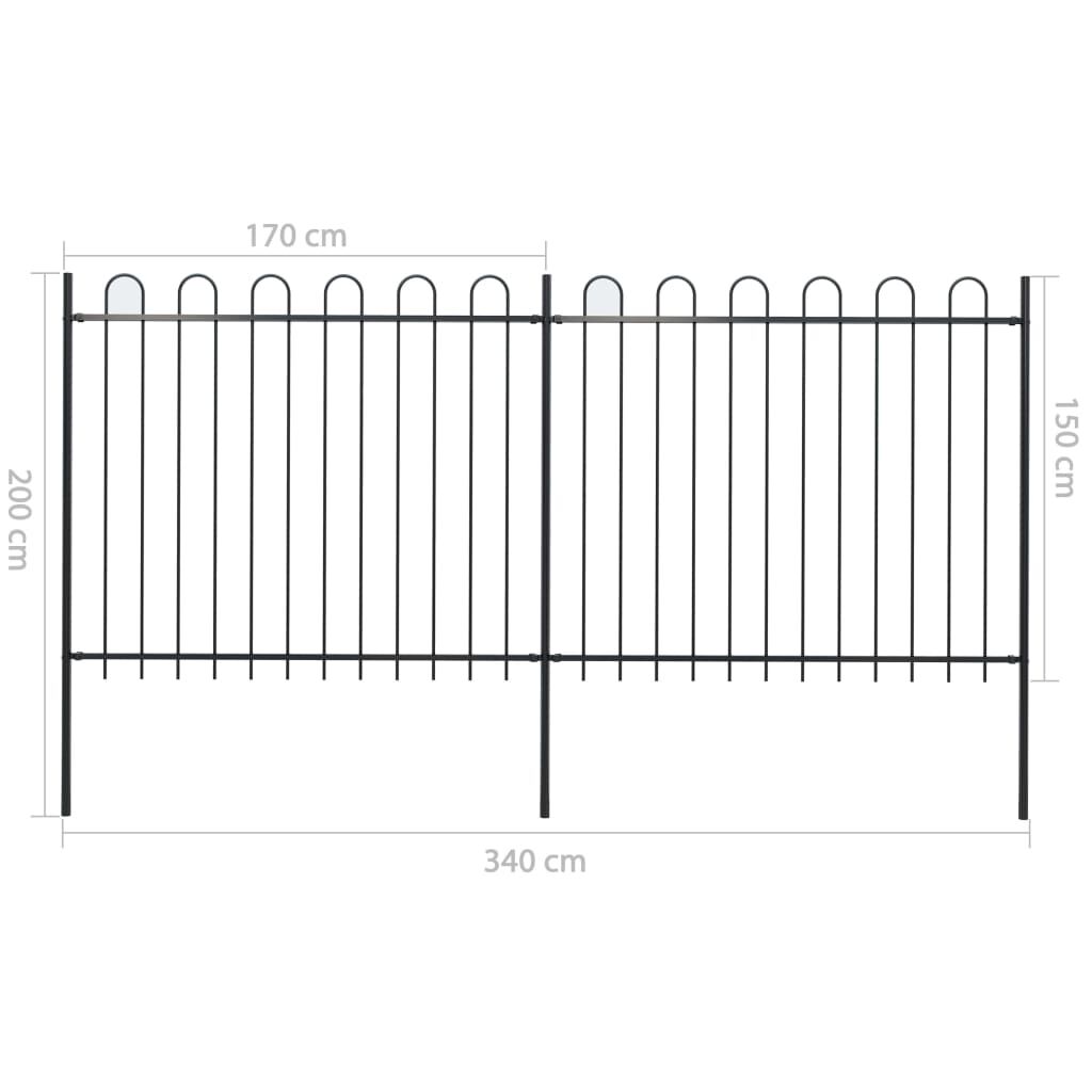 vidaXL Garden Fence with Hoop Top Steel 3.4x1.5 m Black