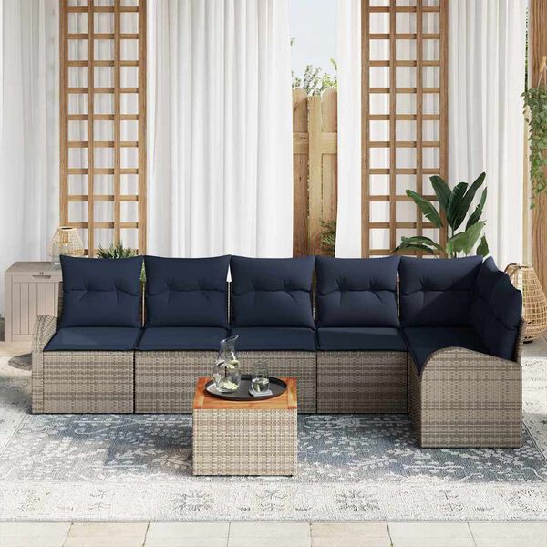 vidaXL Garden Sofa Set with Cushion 7 pcs Grey Poly Rattan