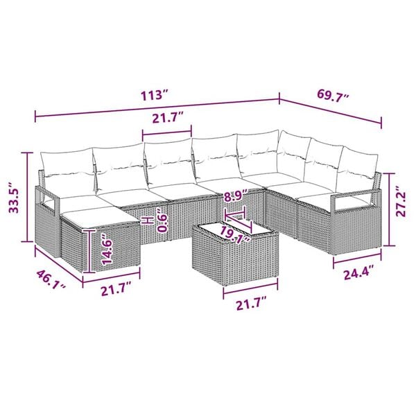 vidaXL Garden Sofa Set 9 pcs Grey Poly rattan
