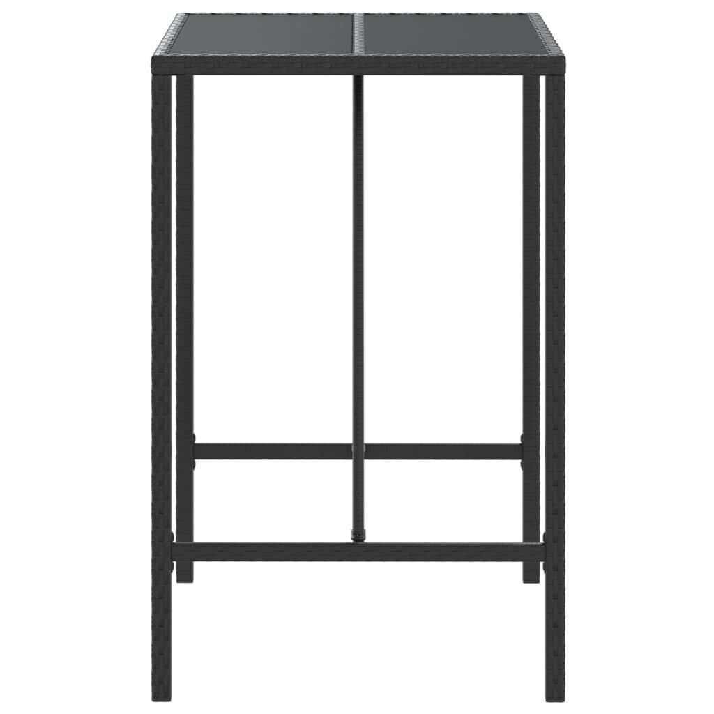 vidaXL Bar Table with Glass Top Black 70x70x110 cm Poly Rattan