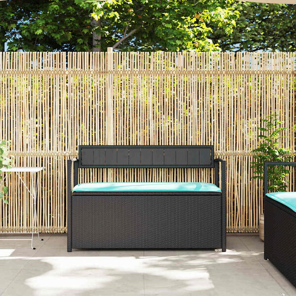 vidaXL Garden Storage Bench with Cushion Black Poly Rattan