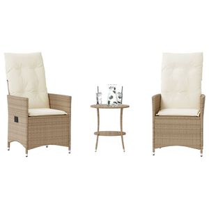 vidaXL 3 Piece Bistro Set with Cushions Beige Poly Rattan
