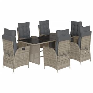 vidaXL 7 Piece Garden Dining Set with Cushions Grey Poly Rattan