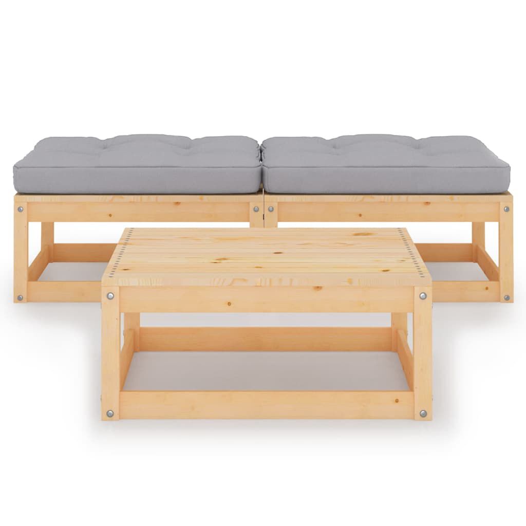 vidaXL 3 Piece Garden Lounge Set with Cushions Solid Pinewood