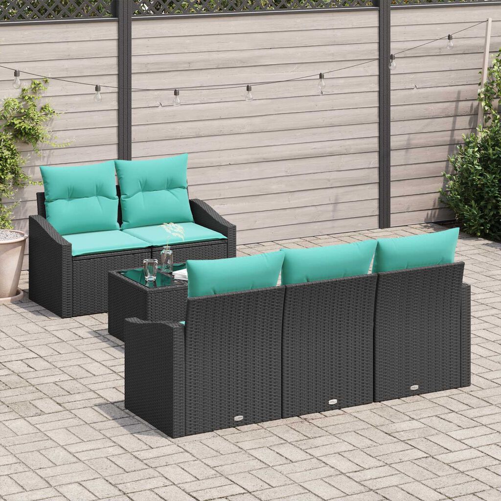 vidaXL 6 Piece Garden Sofa Set with Cushions Black Poly Rattan
