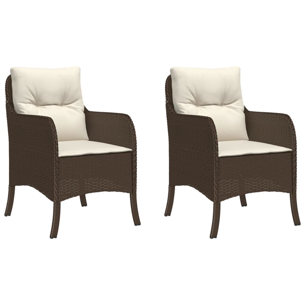 vidaXL Garden Chairs with Cushions 2 pcs Brown Poly Rattan