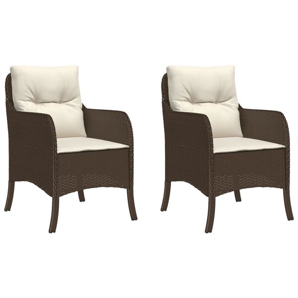 vidaXL Garden Chairs with Cushions 2 pcs Brown Poly Rattan