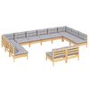 vidaXL 12 Piece Garden Lounge Set with Grey Cushions Solid Pinewood