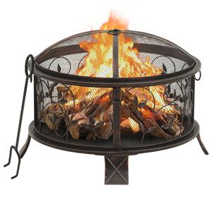 vidaXL Rustic Fire Pit with Poker 67.5 cm XXL Steel