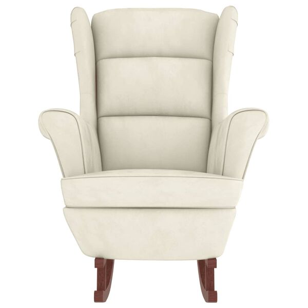 vidaXL Rocking Chair with Solid Wood Rubber Legs Cream Velvet